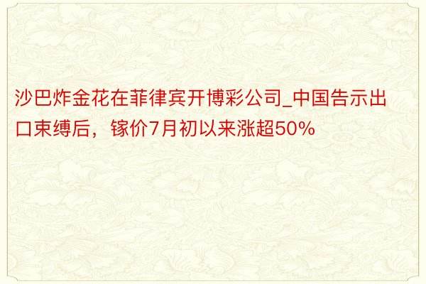 沙巴炸金花在菲律宾开博彩公司_中国告示出口束缚后，镓价7月初以来涨超50%