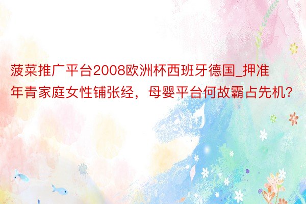 菠菜推广平台2008欧洲杯西班牙德国_押准年青家庭女性铺张经，母婴平台何故霸占先机？