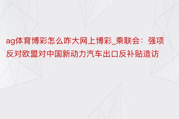 ag体育博彩怎么咋大网上博彩_乘联会：强项反对欧盟对中国新动力汽车出口反补贴造访
